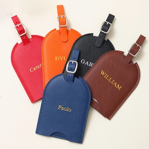 Étiquette à bagage en cuir personnalisée, cadeau de voyage monogrammé pour elle, étiquettes cadeaux personnalisées, cadeaux de mariage, cadeaux de demoiselle d'honneur, étiquette en cuir