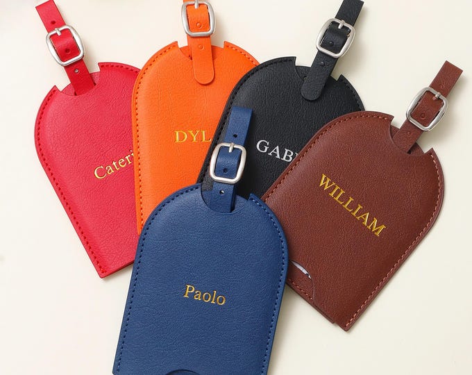 Personalized Leather Luggage Tag, Monogrammed Travel Gift for Her, Custom Gift Tags, Wedding Party Favors, Bridesmaid Gifts, Leather Tag