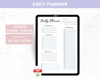 Daily Planner Printable, Daily Work Planner, Work Day Schedule, Digital Productivity Planner, Daily Template, To Do List, Undated Planner