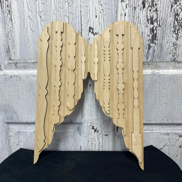 Angel Wings Wooden Cutout with Spindle Pieces, DIY Laser-Cut Door Hanger, Wooden Blank for Paint Party, Photo Prop Wings, Paint Party Supply