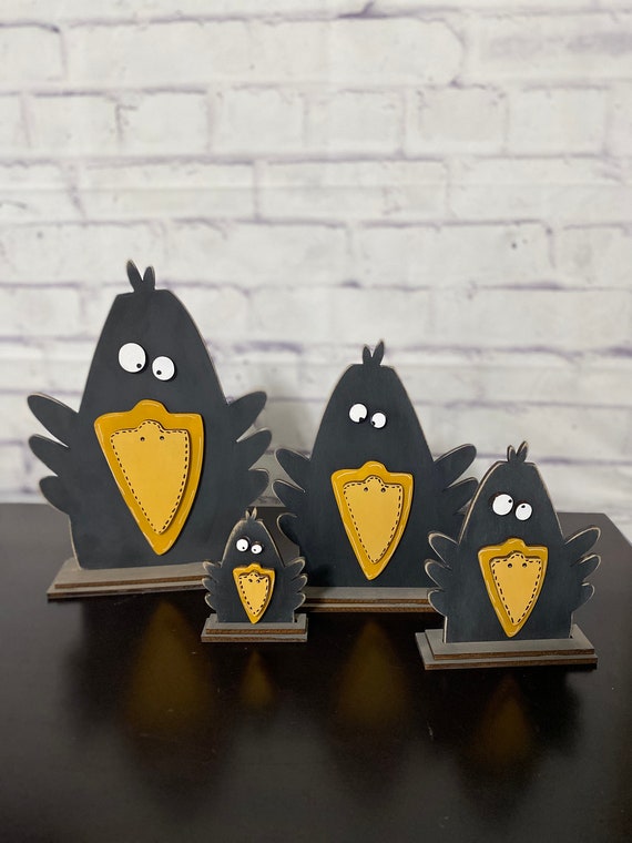 Crow Family Shelf Sitter, Old Crow Birthday, Whimsical Primitive Halloween and Fall Decor,