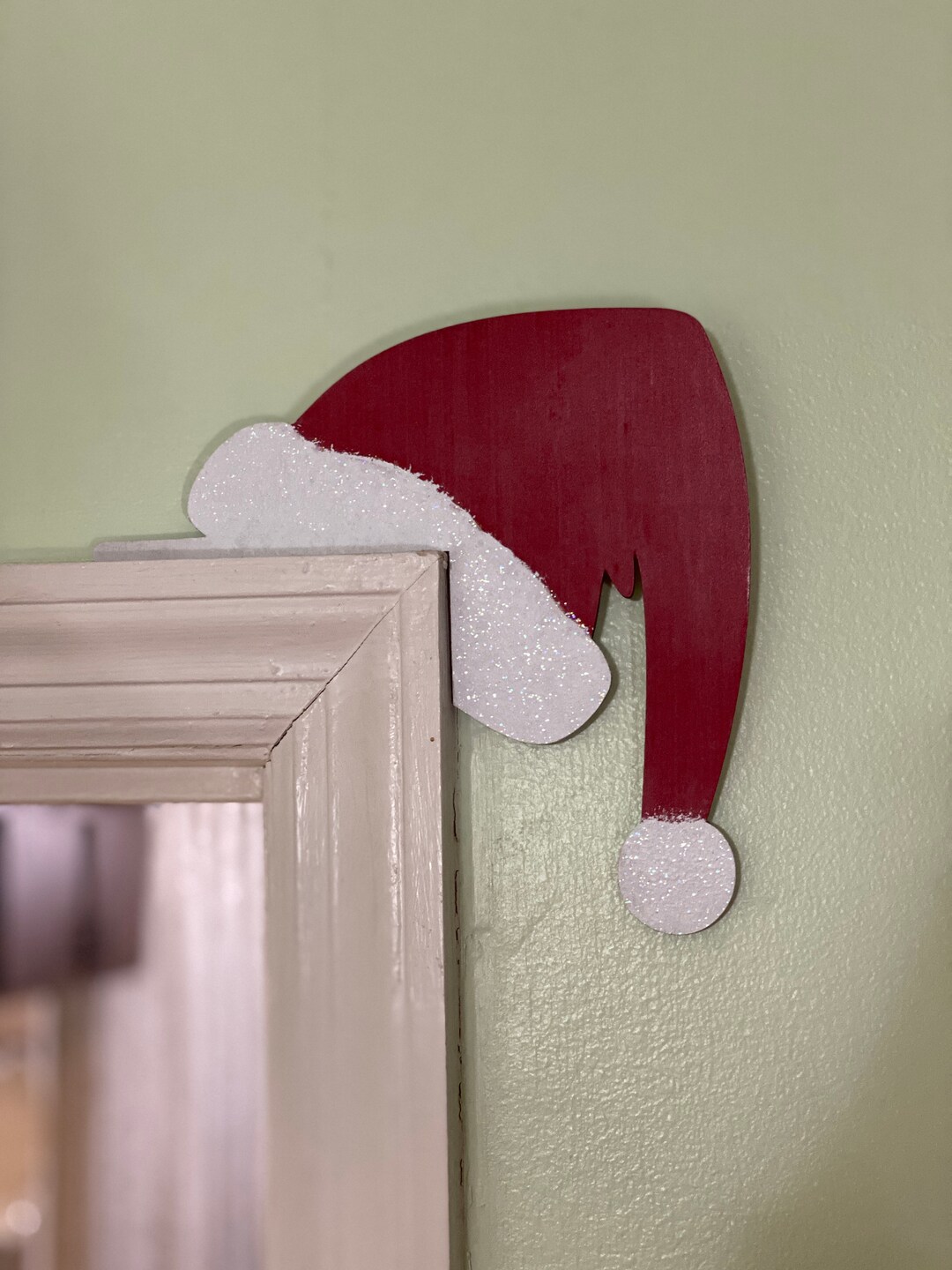 Christmas Door Topper, Santa Hat Wooden Decor, Wooden Holiday Door Decor, Door Corner Accent