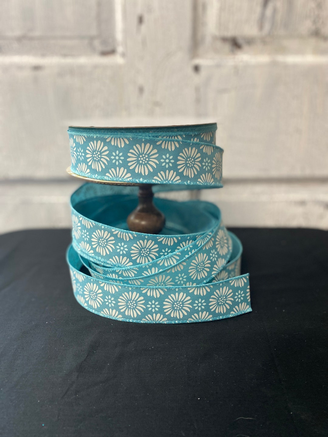 Teal Turquoise Flower Burst Ribbon, Blue Green Floral Everyday, 1.5 ...