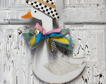 Handpainted Wood Porch Goose Wreath Hanger