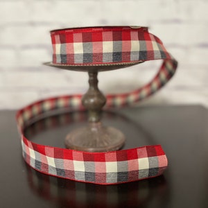 Red White Blue Plaid Wired Edge Ribbon  / Multi Color Ribbon / 1.5" Ribbon by the Yard / Wreath and Bow Supplies /
