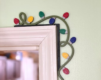 Christmas Door Topper, Christmas Lights Wooden Decor, Wooden Holiday Door Decor, Door Corner Accent, Door Corner Decor, Door Frame Trim