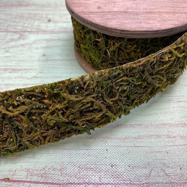 Natural Moss Wrap on Wooden Spool, 6.6 Ft x 2" W Roll , Natural Trim, Oasis Natural Wrap, Moss Trim
