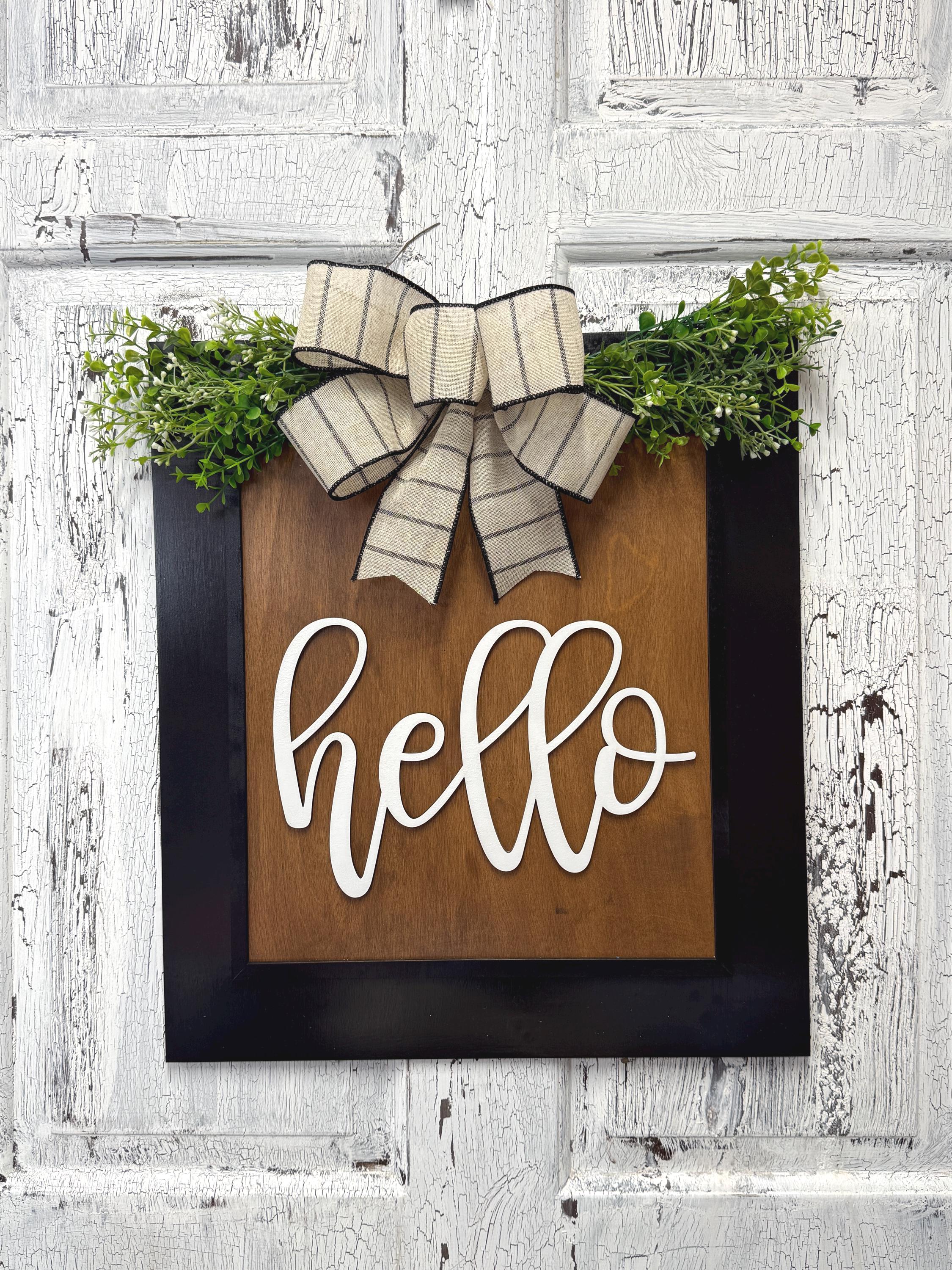 Hello Square Front Door Hanger Wreath, Wooden Housewarming Gift for New ...