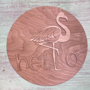 Flamingo Blank Wood Laser Cut Door Hanger, Hello Welcome Sign, Paint Party Supplies, Front Door Decor, Home Decor