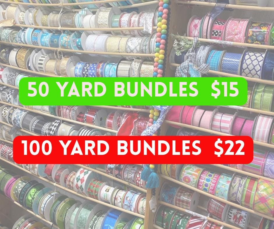 Mystery Ribbon Bundle Ribbon Surprise Wreath Bow Making Supplies Craft Supplies Wired Edge Ribbon Assortment Off Roll Destash 1.5" and 2.5"