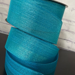Turquoise Teal Sheer Sparkly Ribbon, Blue Green, 2.5" Wired Edge Ribbon Great for Gift Wrapping, Wreaths, Decorations Bows