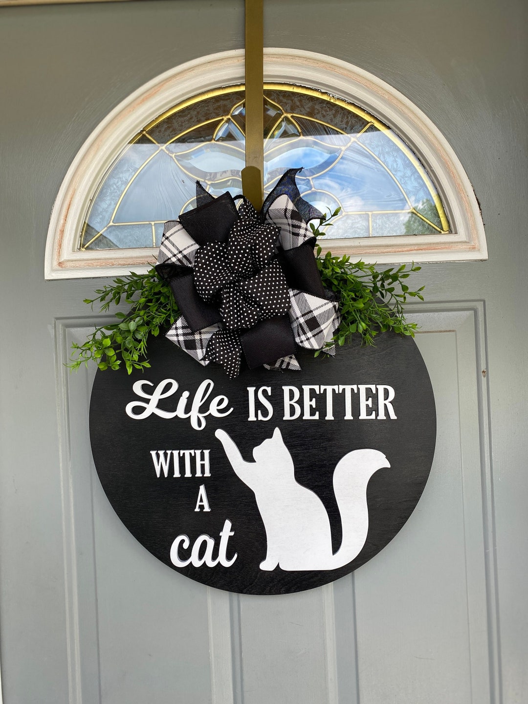 Cat Door Hanger, Cat Lover Door Decor, Personalized Cat Door Decor
