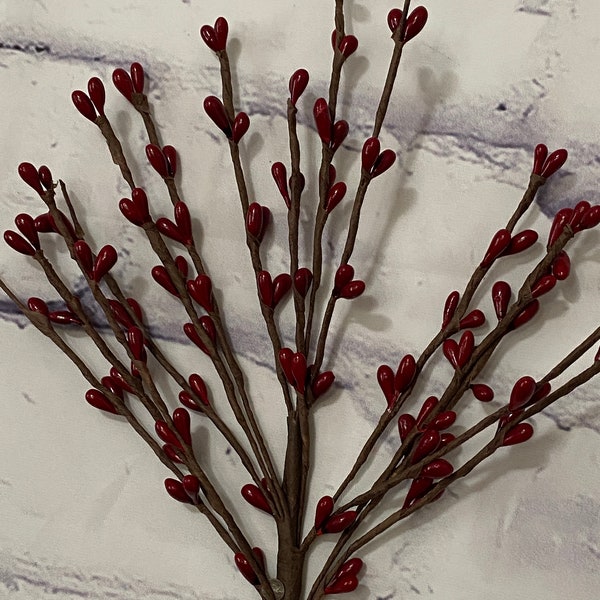Pip Berry Branch Spray, Red Pip Berry Stem, 10.25" Floral Stem, Greenery and Stems,  Sign Making, Wedding Decor, Wreath Bow Supplies