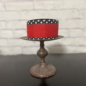 Red Wired Linen Ribbon, Black White Polka Dot Edge, 2.5" Ribbon 10 YARD ROLL, Wired Edge for Gift Wrapping, Wreaths Swag and Garland Supply