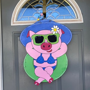 Pig  Floatie Door Hanger, Summer Pig Theme Sign, Laser Cut Sign, Summer Fun, Whimsical Door Decor