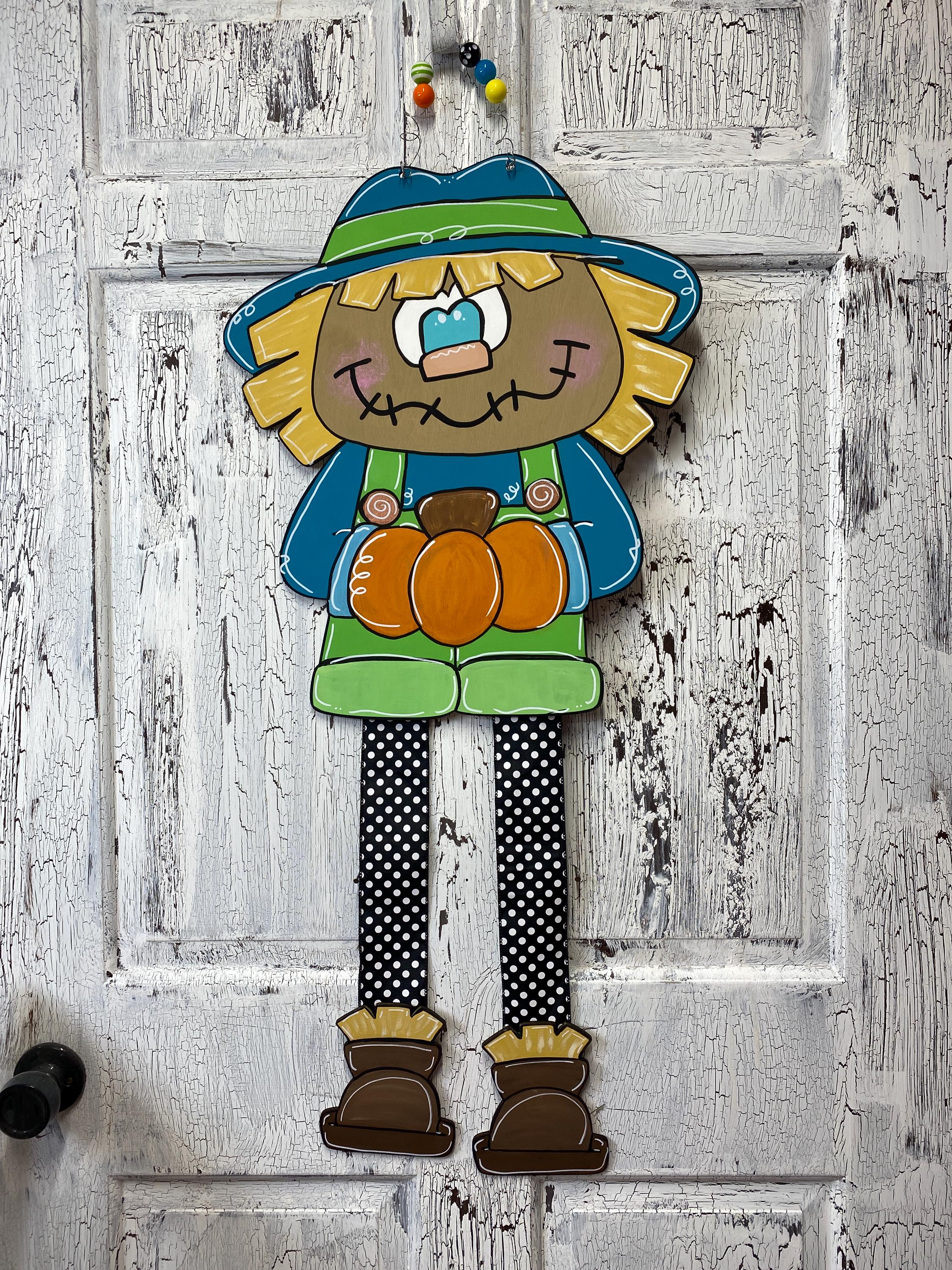 Hand‑Painted Fall Mr & Mrs Boy/Girl Scarecrow Door Hanger