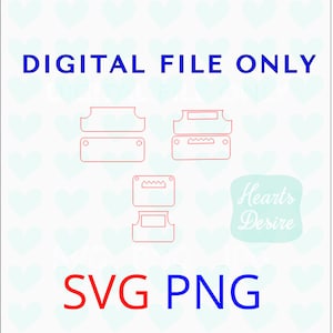 May include: Digital file design with red line art of three different shapes, including a rectangle and two other shapes with a curved top. The words "DIGITAL FILE ONLY" are in blue, and "SVG PNG" are in red and blue.