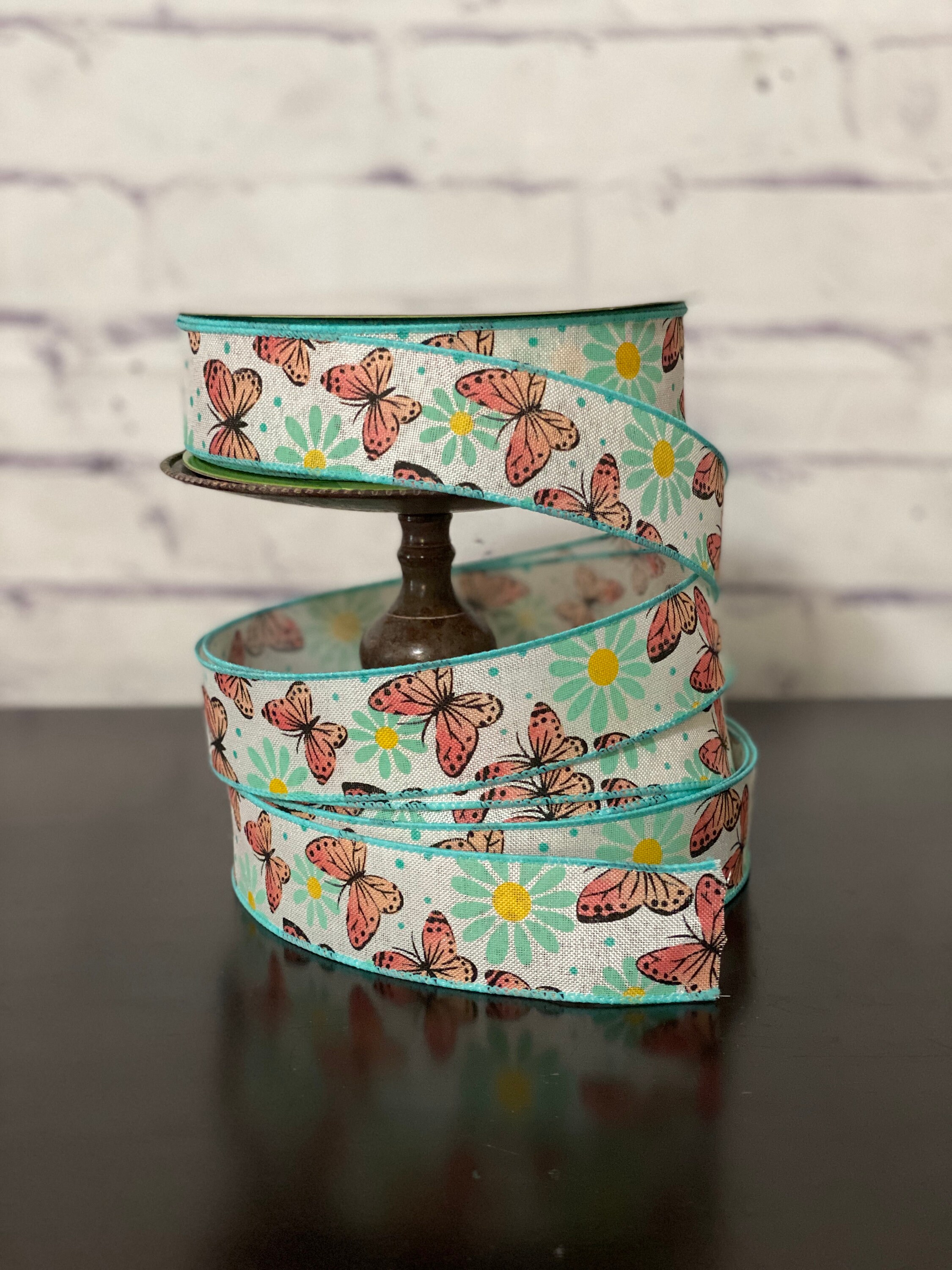Floral Wired Edge Ribbon 1 Inch X 5 Yards Butterfly Spring Summer