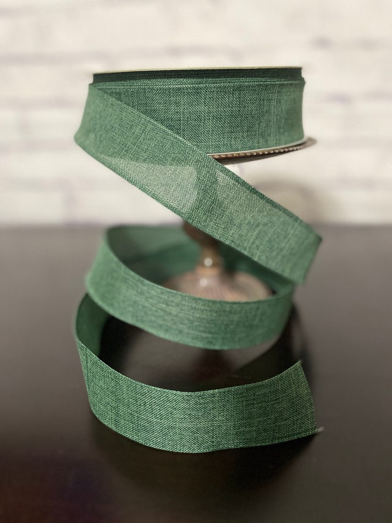 Dark Green Wired Edge Ribbon / 1.5 Ribbon by the Yard / Wreath and Bow  Supplies