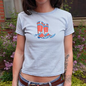 Cowboy Boots Baby Tee,Summer Baby Tee,Vintage Graphic Tee,Trendy Tee Shirt,Cute Womens Tee Shirt,Retro Baby Tee