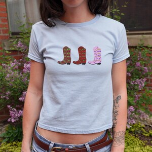 Cherry Cowboy Boots Baby Tee,Summer Baby Tee,Vintage Graphic Tee,Trendy Tee Shirt,Cute Womens Tee Shirt,Retro Baby Tee