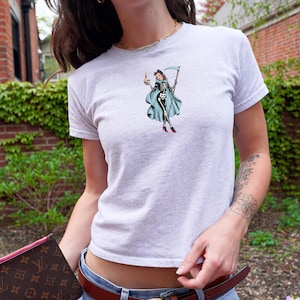 Retro Halloween Pin-Up Girl Baby Tee,Halloween Baby Tee,Vintage Graphic Tee,Trendy Tee Shirt,Cute Womens Tee Shirt,Retro Baby Tee