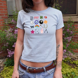 Lucky Coquette Baby Tee,8 Ball Tee,Cocktail Tee,Vintage Tee Shirt,Graphic Baby Tee,Cute Baby Tee,Trendy Baby Tee,90s Fitted Tee,Y2K Tee