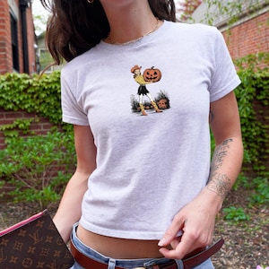 Retro Halloween Cowgirl Jack-O&#39;-Lantern Baby Tee,Halloween Baby Tee,Vintage Graphic Tee,Trendy Tee Shirt,Cute Womens Tee Shirt