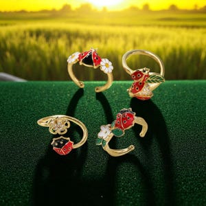 Enamel Ladybird Adjustable Ring, Ladybug (Coccinella Septempunctata) Open Design DIY Gift for Women