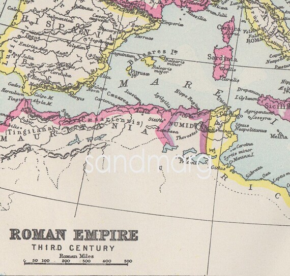 Items similar to 1897 Antique Map of the Roman Empire in the Third