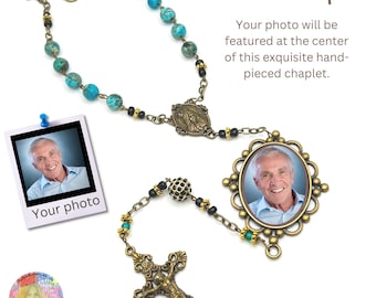 Customized Photo Chaplet. Memorial or Wedding Chaplet, Bronze Chaplet for Car Rearview Mirror, Dashboard or Car Console