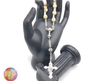 Coronilla de Primera Comunión, cuentas de pétalos de flores hechas con tus flores secas, Coronilla conmemorativa, Rosario/Decena/Coronilla católica