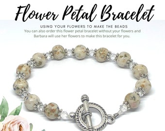 Pulsera de pétalos de flores de plata 925 hecha con TUS flores secas, flores de funerales, flores de boda, joyas conmemorativas