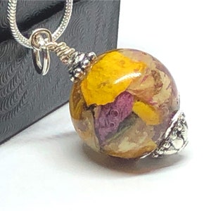 925 Sterling Silver Resin Sphere Pendant Jewelry Made Using YOUR Dried Flowers, Funeral, Wedding, Special Occasion Flowers