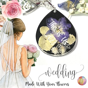 Dried Flower Petal Keychain: Personalized Memorial Keepsake, YOUR flowers