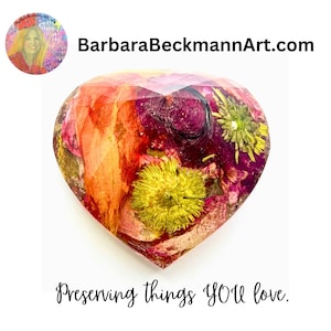 Heart Paperweight Made Using YOUR treasured items, Dried Flowers or Cremation Ash, Pet Fur, Pet Ash, Hair etc. YOUR treasures preserved