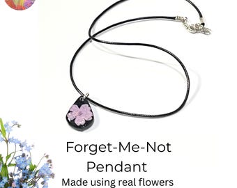Forget-me-not real flower tear drop pendant, gift for loss, in memory of, sympathy gift