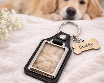 Pet Memorial Leather Keychain, Custom Fur or Ashes Keepsake