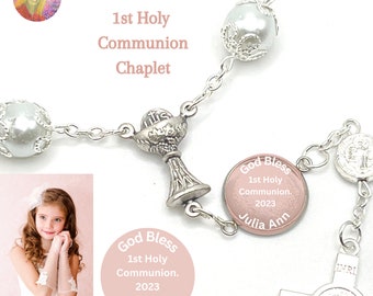First Communion Girls Rosary, Boy Communion Gift, First Holy Communion Gift, Personalized Rosary, Communion Beads Chalice, White Rosary