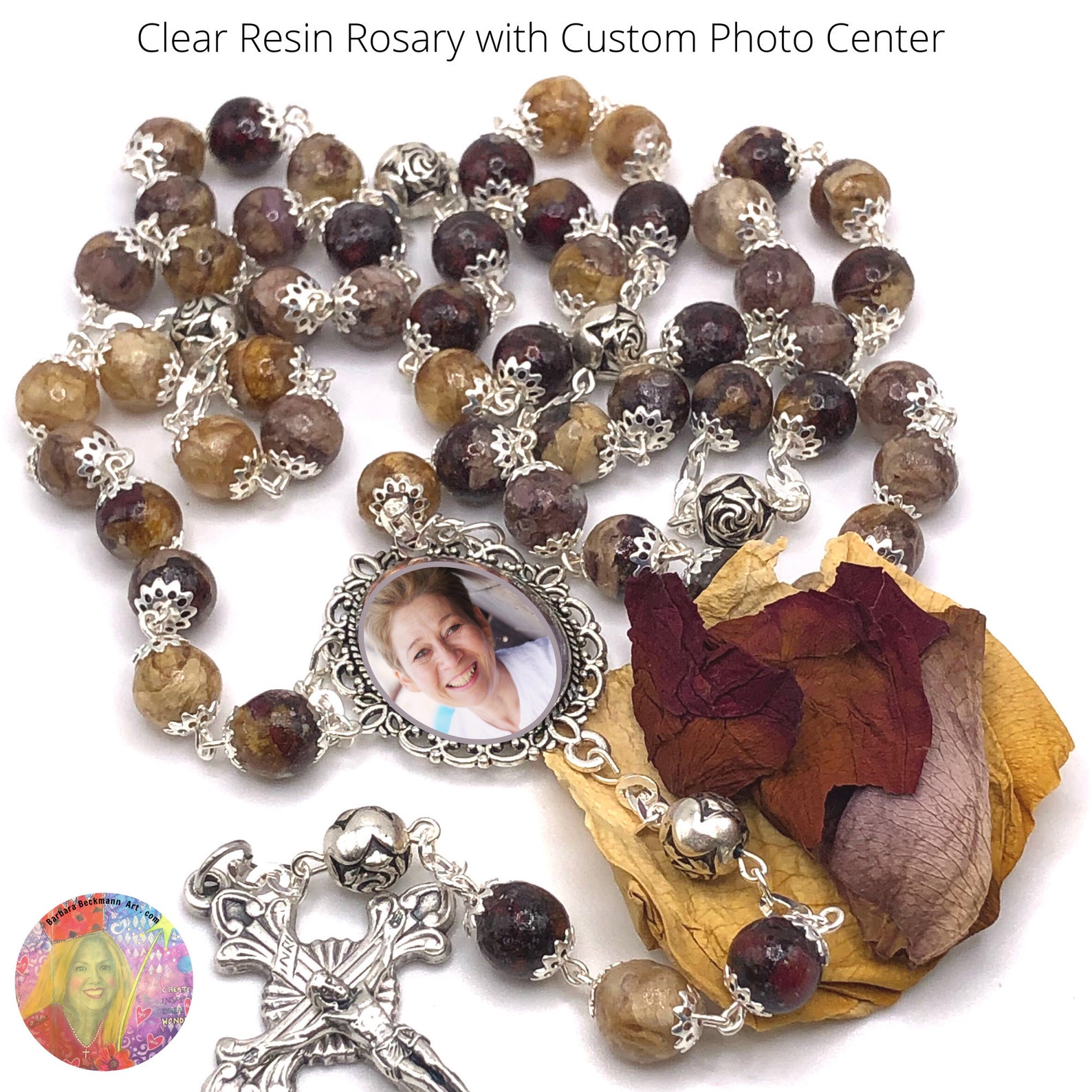Clear Resin Bead Rosary Made Using Your Dried Flowers, Funeral Flowers