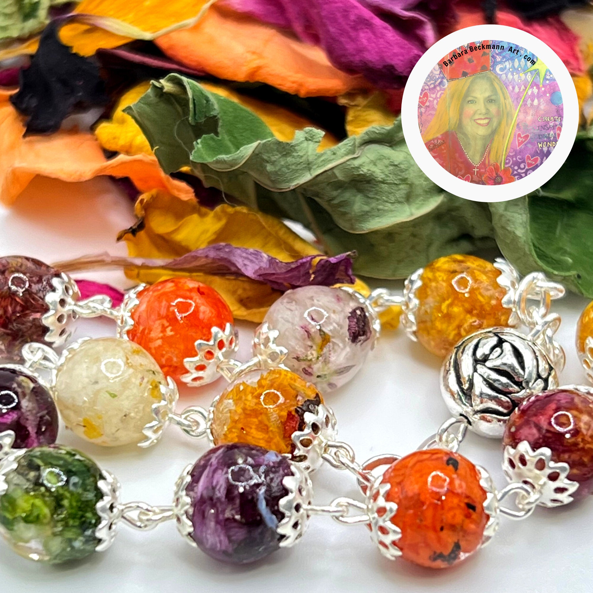 Clear Resin Flower Petal Bead Rosary Made Using YOR Dried Flower