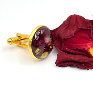 Mens Cufflinks Made Using YOUR Dried Flower Petals, Funeral Casket Memorial Flowers, Pet Fur, Cremation Ask Keepsake, Loved Ones Clothing