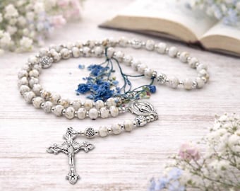 Rosario hecho con pétalos de flores secas, flores conmemorativas para ataúd funerario, ramo de novia, rosario floral católico, regalo de pérdida