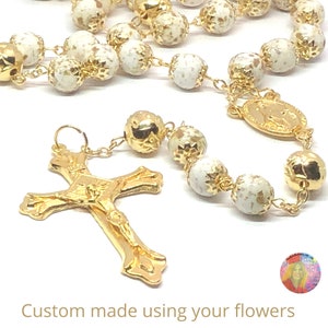 Rosary Made Using YOUR Dried Flower Petals, Funeral Casket Memorial Flowers, Wedding Bride Bouquet Flowers, Gift For Loss, Catholic Memorial