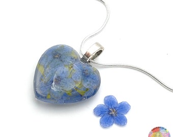 Custom Dried Flower Heart Pendant Necklace: Sterling Silver Memorial Jewelry. YOUR dried flowers.