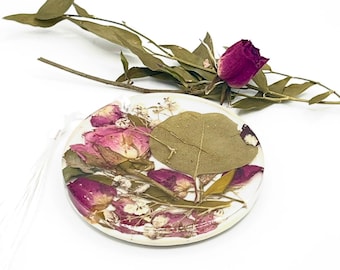 Hecho con TUS flores secas, ramo de novia, pétalos conmemorativos, adorno personalizado, atrapasol, dije de retrovisor, redondo