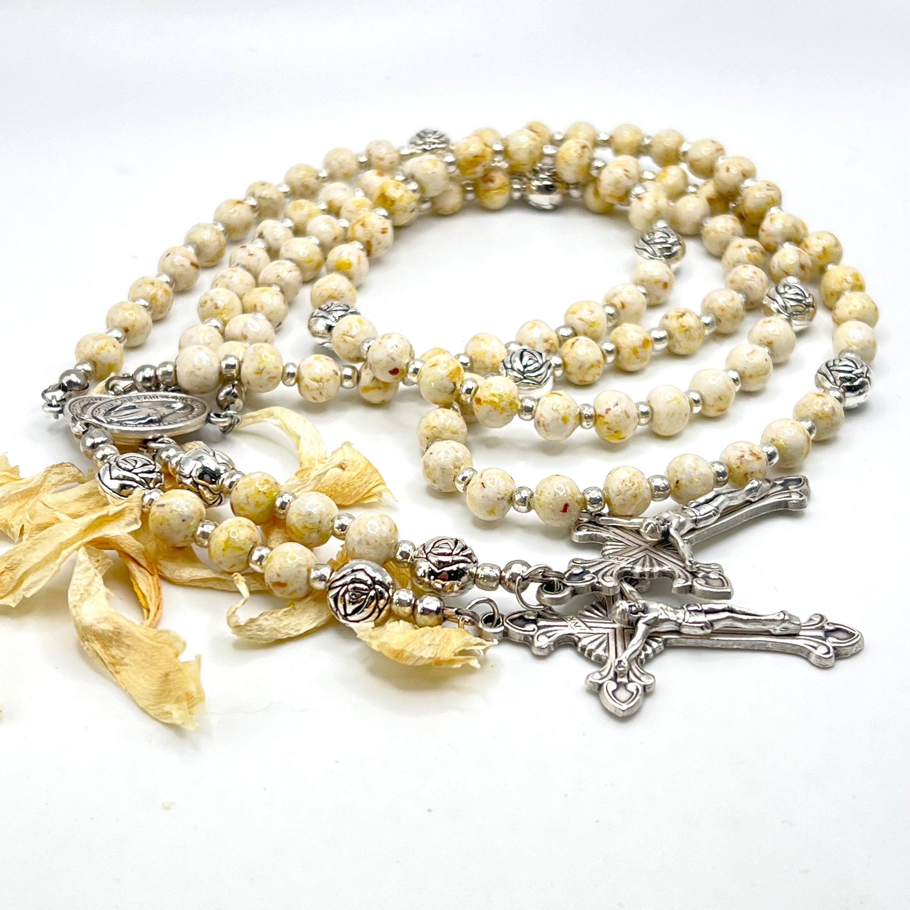 Rosary Made With Your Dried Flower Petals, Casket Flowers From