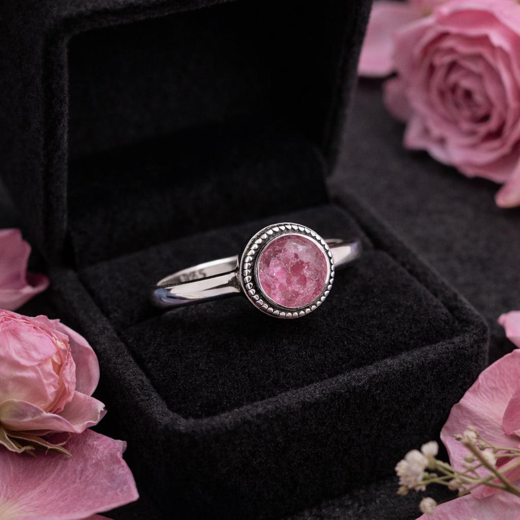 あなたの花びらを使って作られた925Sリング、メモリアル葬儀棺の花