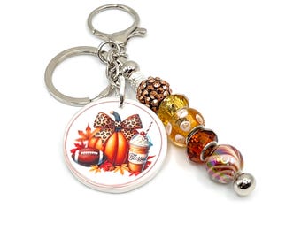 Fall Bag Charm, Pumpkin Spice Keychain, Purse Charm, Water Bottle Charm, Football Pumpkin Fall Gift, Football Mom