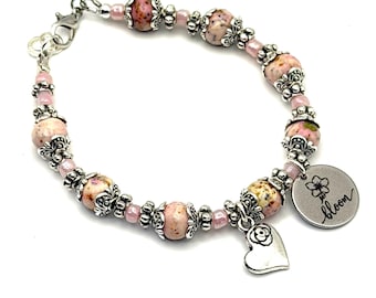 Pink Flower Petal Bracelet, Bloom Charm Bracelet, Handmade Floral Jewelry, Inspirational Gift for Her, Nature Lover Gift